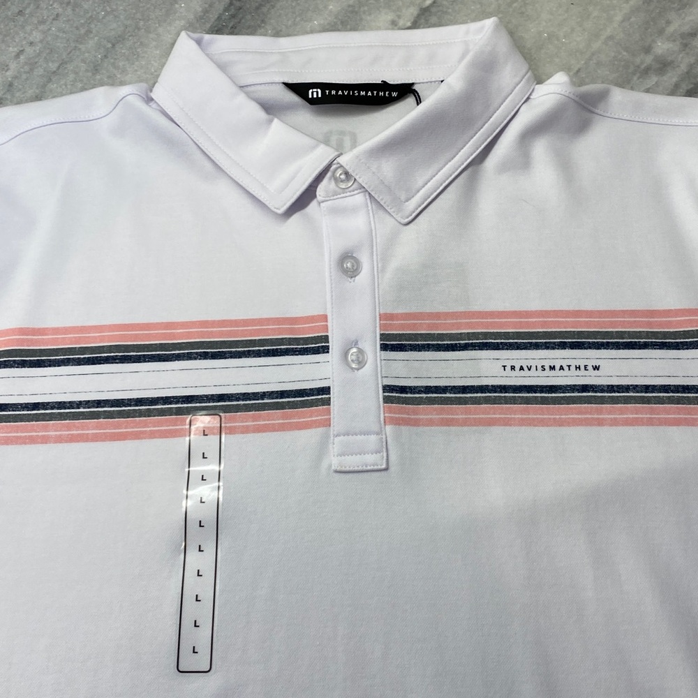 Travis Mathew White Polo with Stripe Accents - Picture 2 of 8